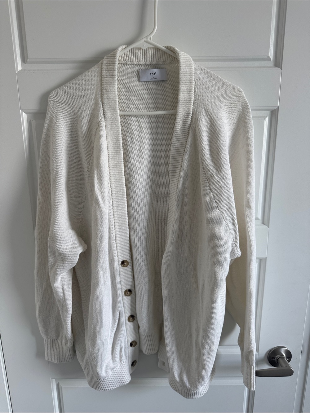 Aritzia TNA Ivory Button-Front Cotton Cardigan